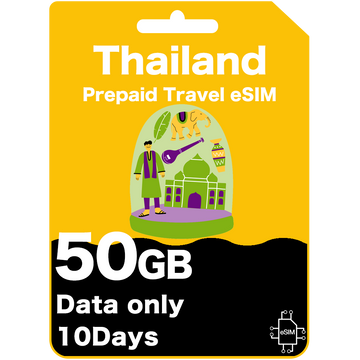 Prepaid travel eSIM package for Thailand with 50GB data