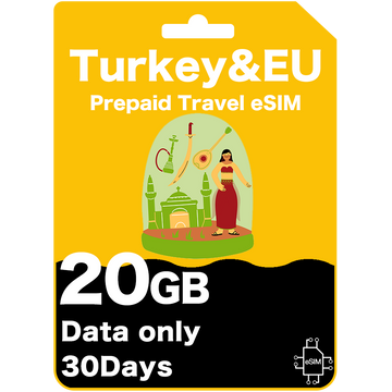 Turkey & Europe Prepaid Travel eSIM Card